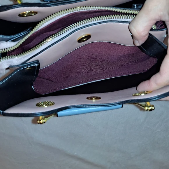 Jane Novo Pink Tan & Blue Colorblock Convertable Handbag Crossbody Bag - Picture 10 of 10